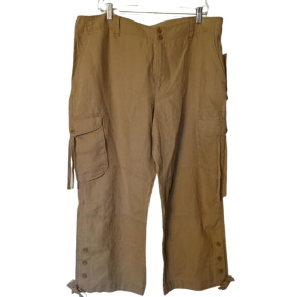 Ralph Lauren Womens Tan 100% Linen Drawstring Utility Cargo Safari Pants NWT - Picture 4 of 10